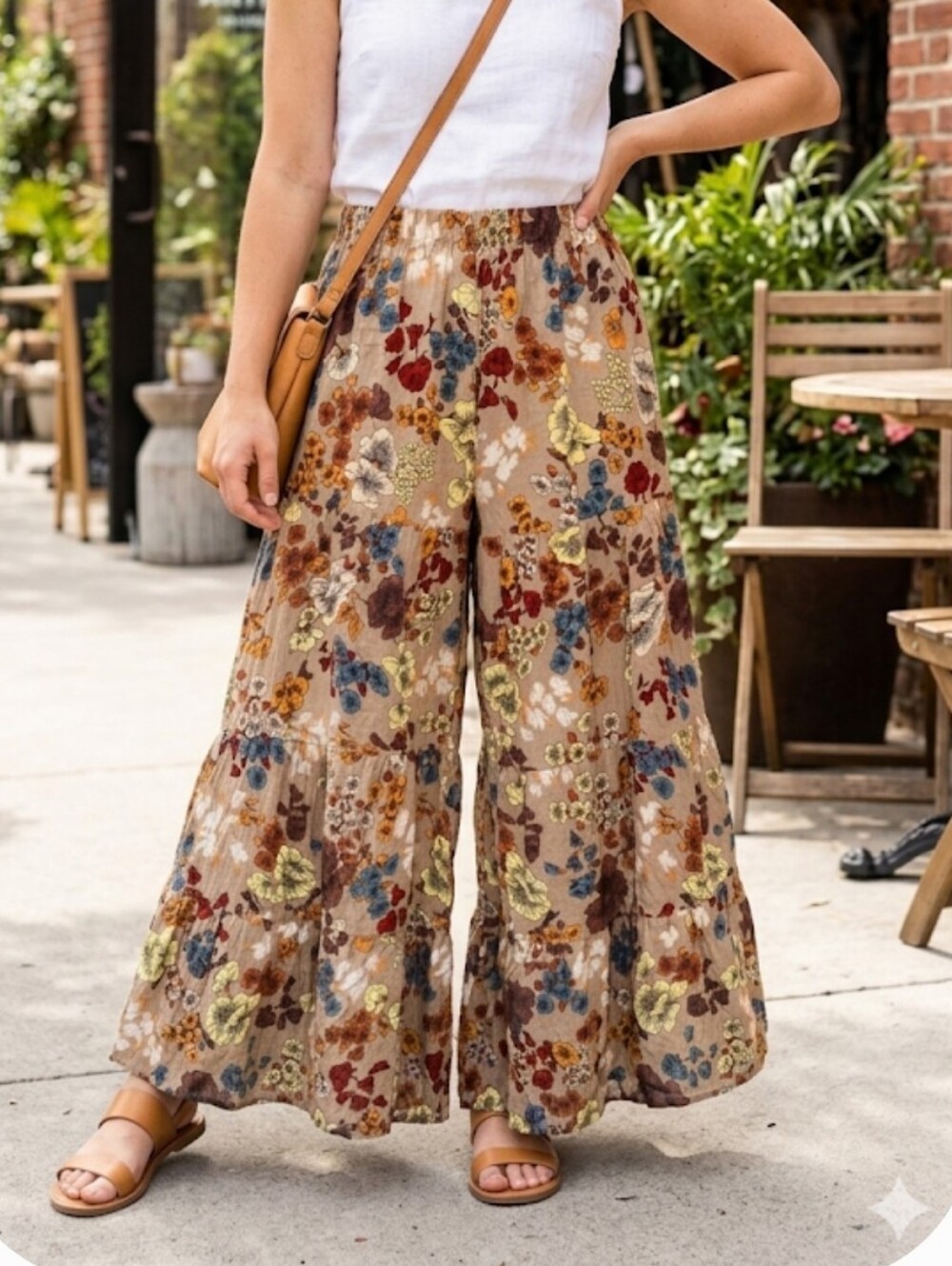 NATURAL LIFE Beige Floral Wide-Leg Palazzo Pants